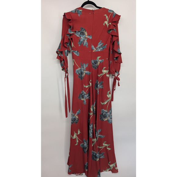 NWD Patbo Floral print Ruffle Side Slit Maxi Dress Size 2 Red V-neck #1D454 - Picture 8 of 14